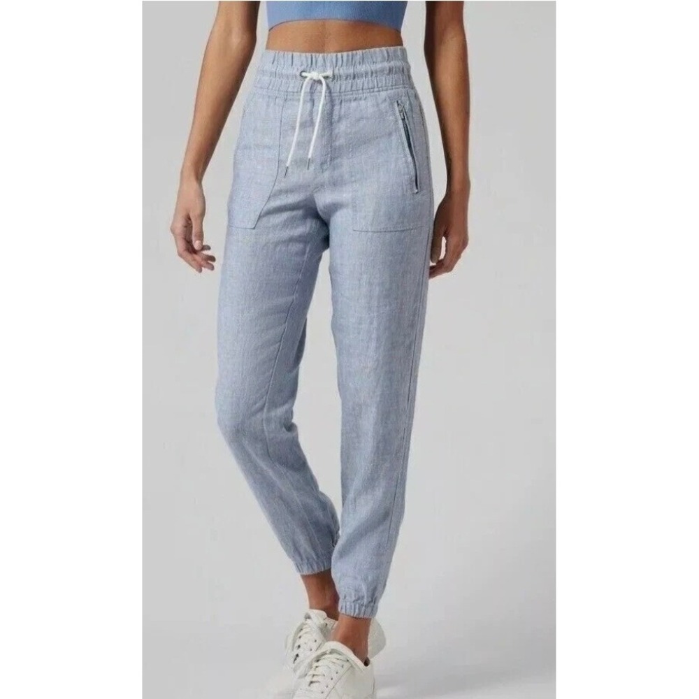 Athleta Cabo Linen Jogger Pants Light Blue Chambray Size 6‎ Drawstring